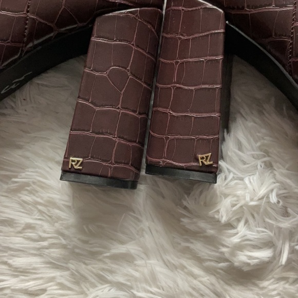 Rachel Zoe Deep Mahogany Croc Embossed Maya Platform Heeled Boots - Picture 9 of 13